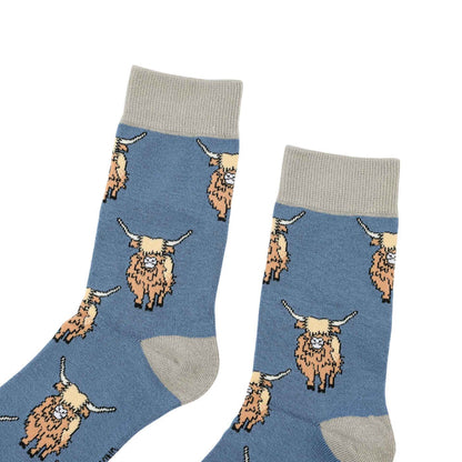 Blue highland cows bamboo socks