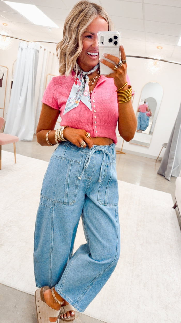 The Buttoned Bliss Sweater Top-Pink