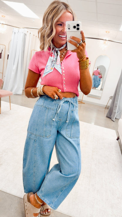 The Buttoned Bliss Sweater Top-Pink