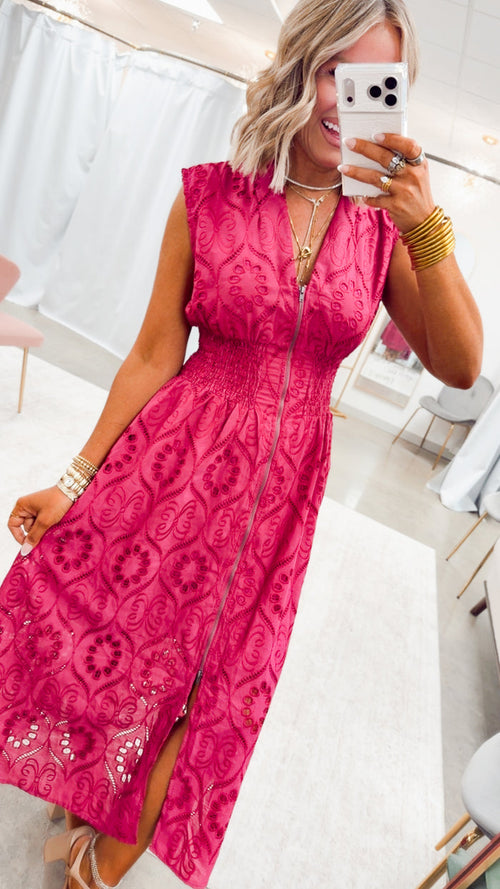 The Camelot Midi Dress-Magenta
