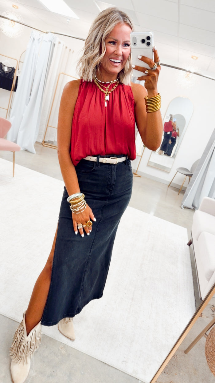 The Camille Midi Skirt-Black