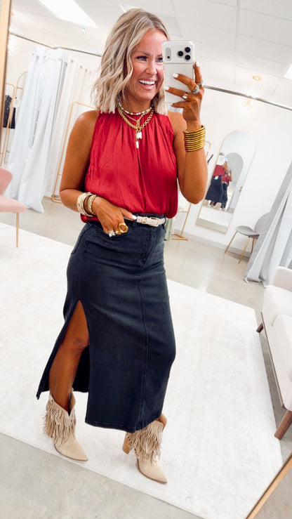 The Camille Midi Skirt-Black