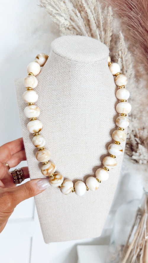 The Carter Chunky Beaded Necklace-Cream