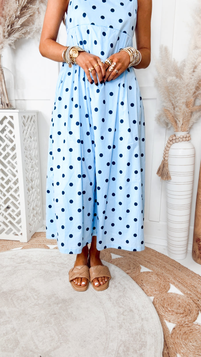 The Dot to Dot Midi Dress-Blue