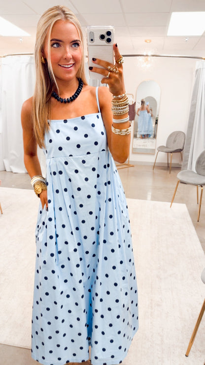The Dot to Dot Midi Dress-Blue