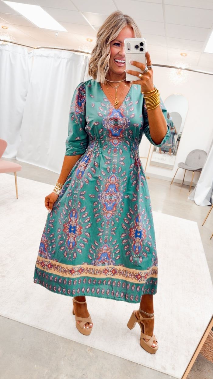 The Emerald Allure Midi Dress