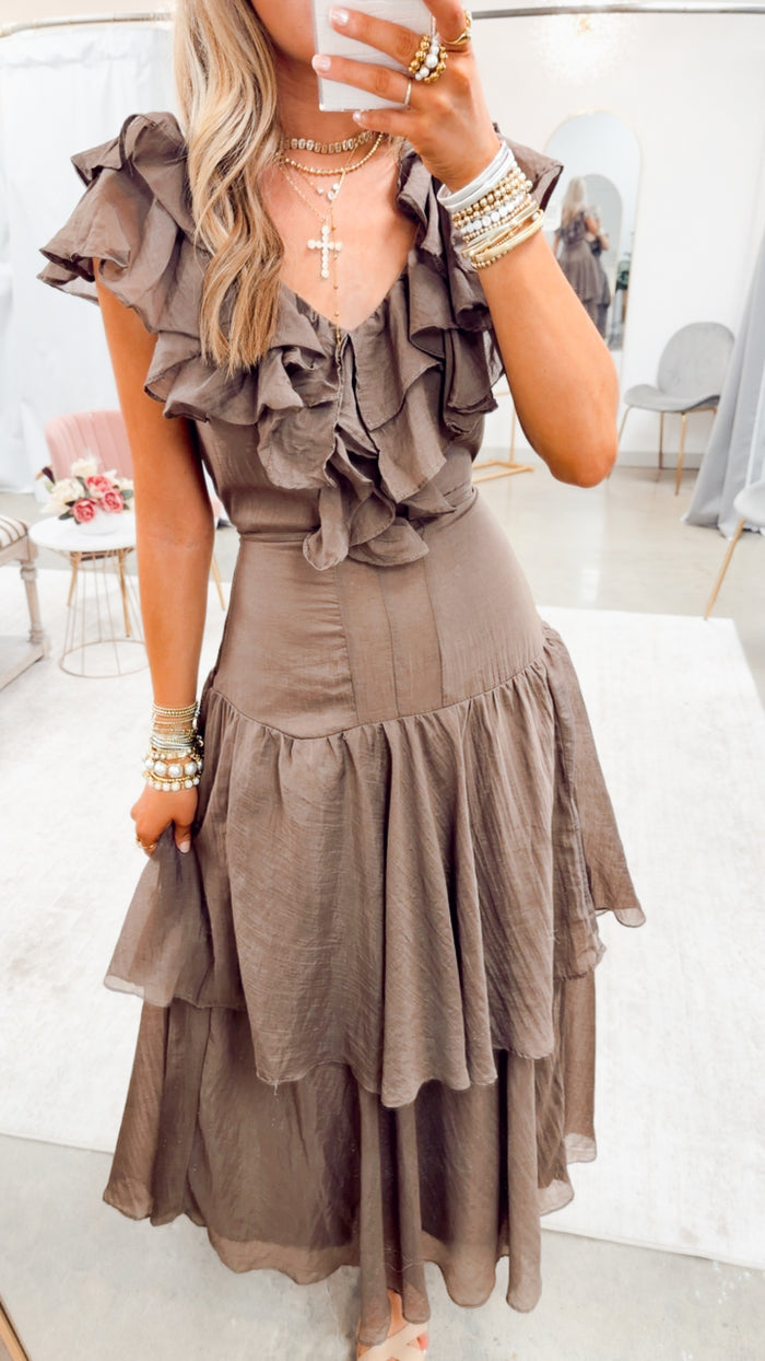 The Flounce Muse Midi Dress-Chocolate