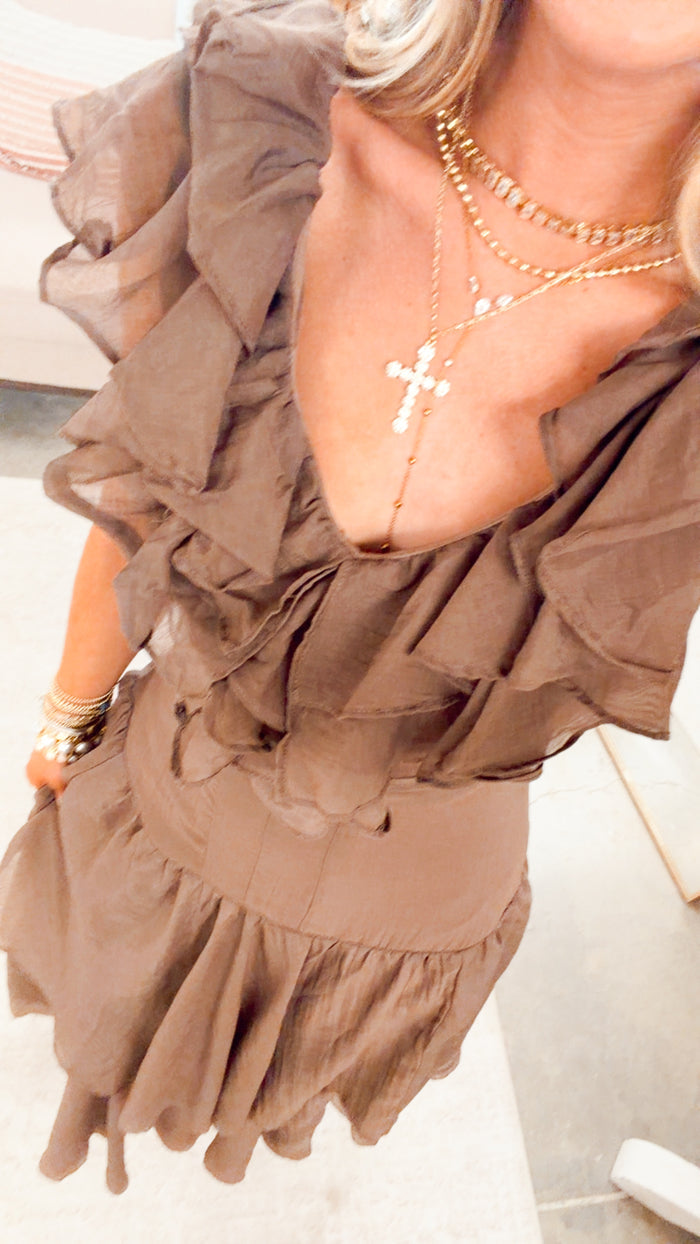 The Flounce Muse Midi Dress-Chocolate