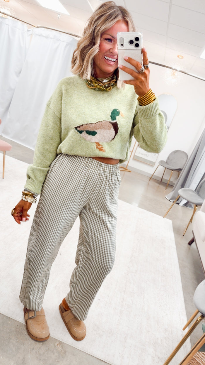The Gingham Grove Pants-Olive/White