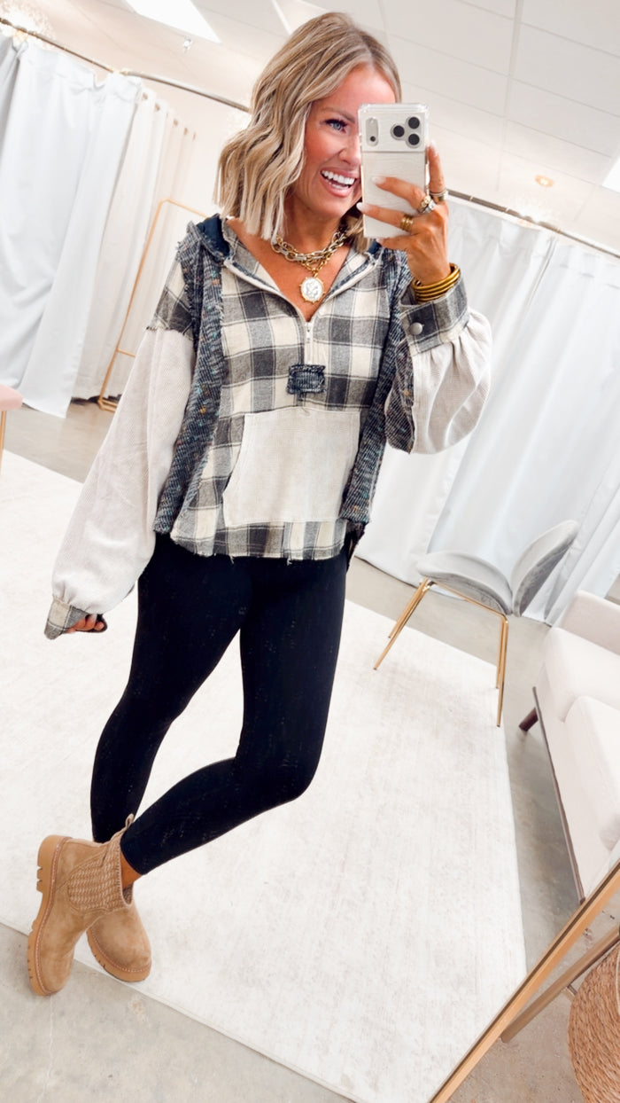 The Gypsy Soul Hoodie Top-Beige Plaid