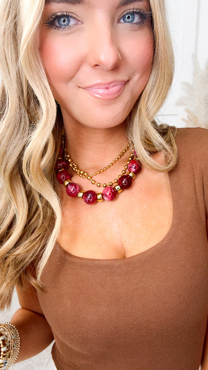 The Jessica Chunky Beaded Necklace-Red
