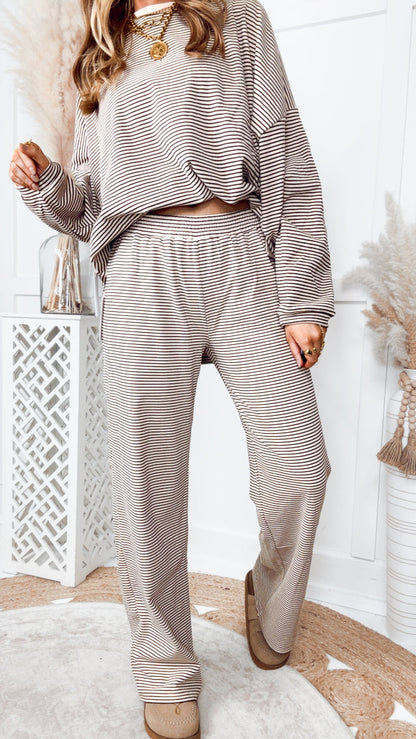 The Levi Striped Pants-Almond