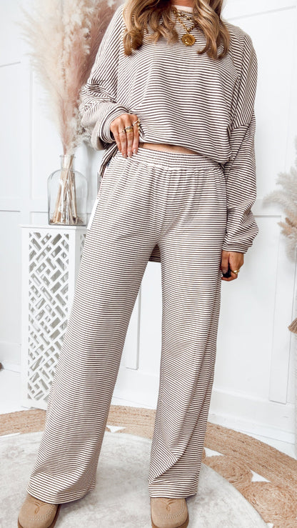 The Levi Striped Pants-Almond