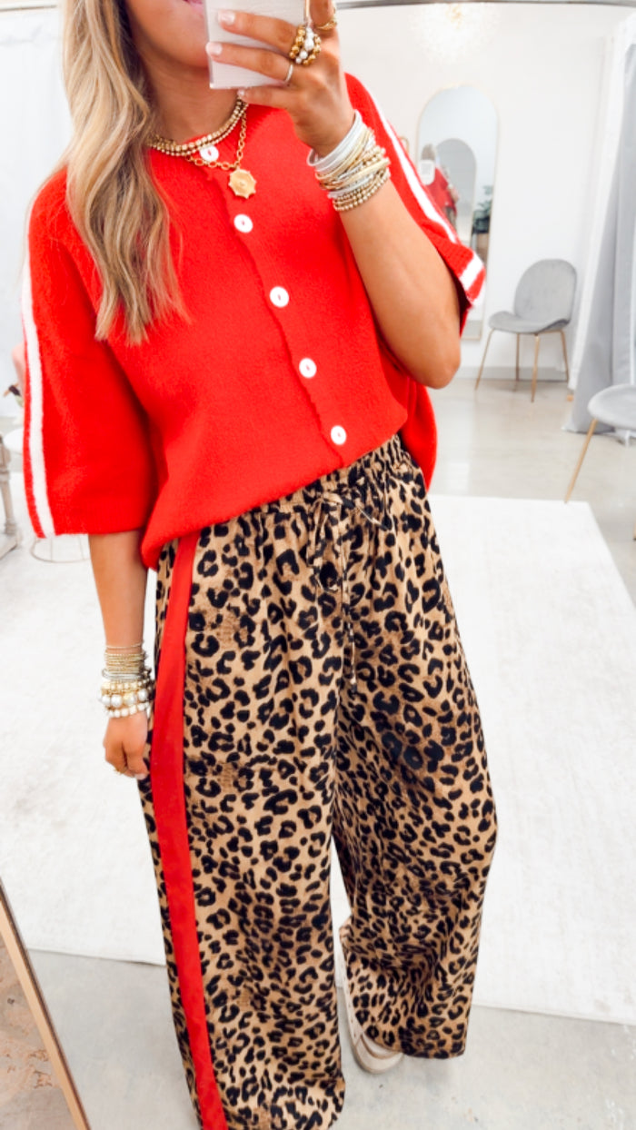 The Linden Cardigan Top-Cherry/White