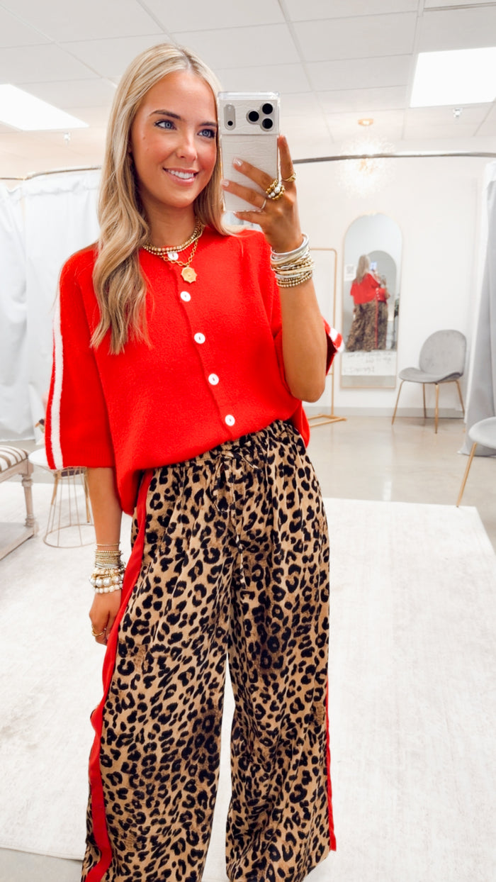 The Linden Cardigan Top-Cherry/White