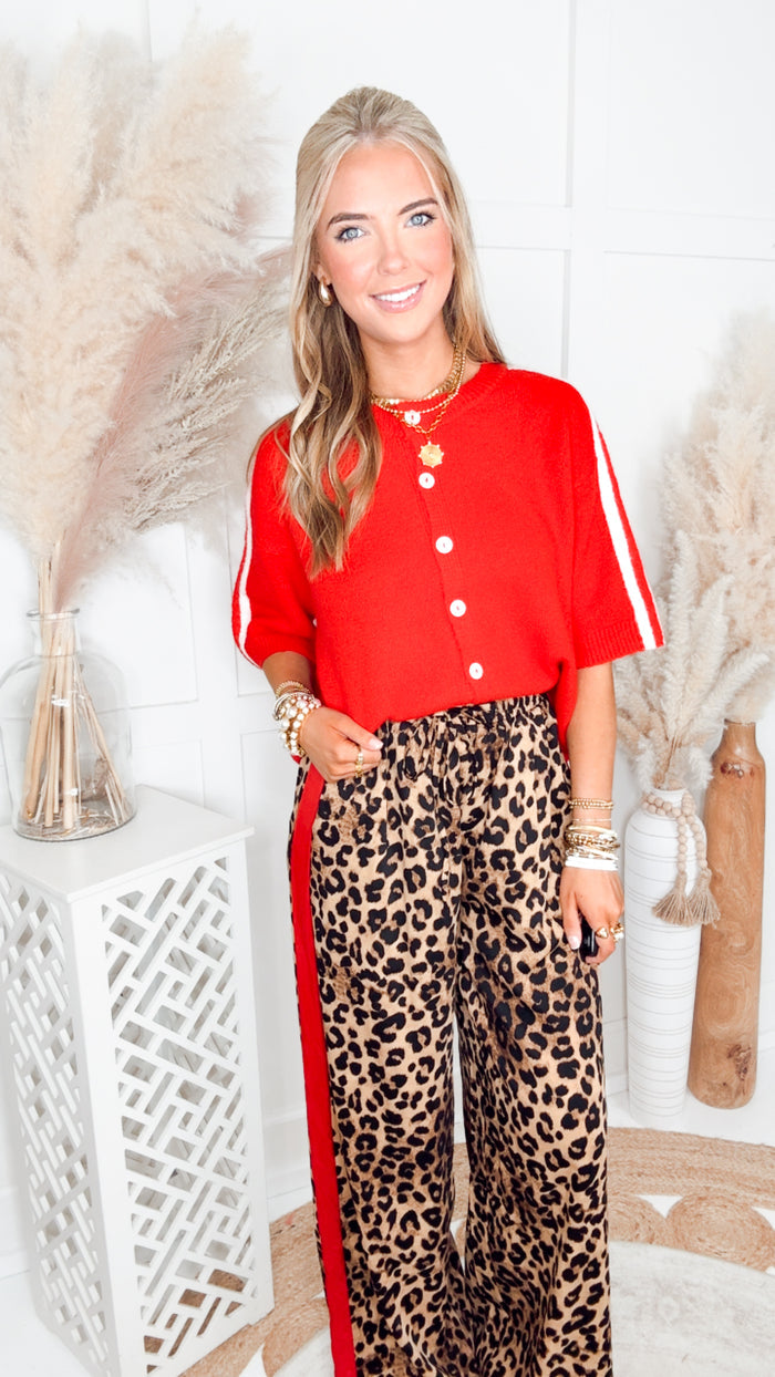 The Linden Cardigan Top-Cherry/White