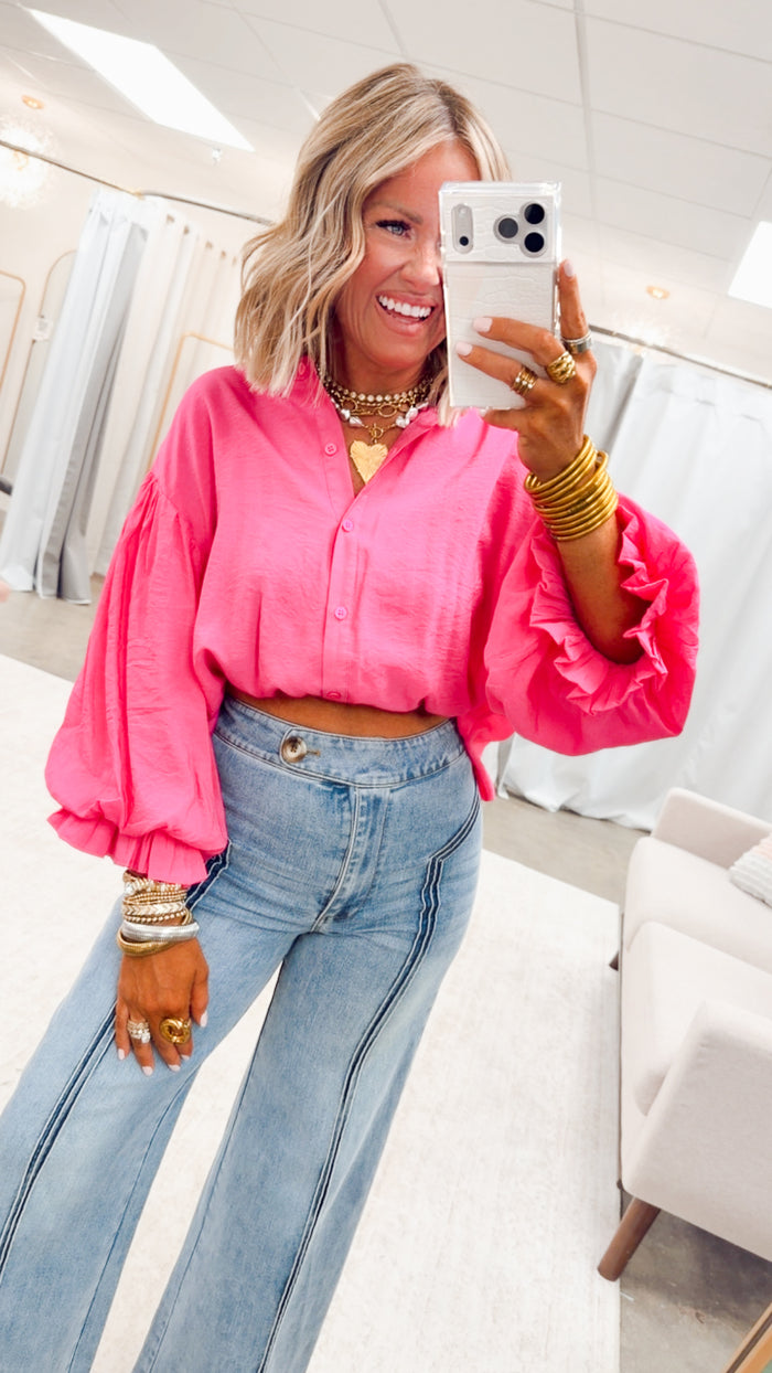 The Lucia Puff Sleeve Blouse-Fuchsia