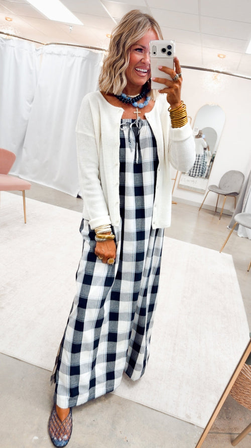 The Plaid Darling Dress-Navy