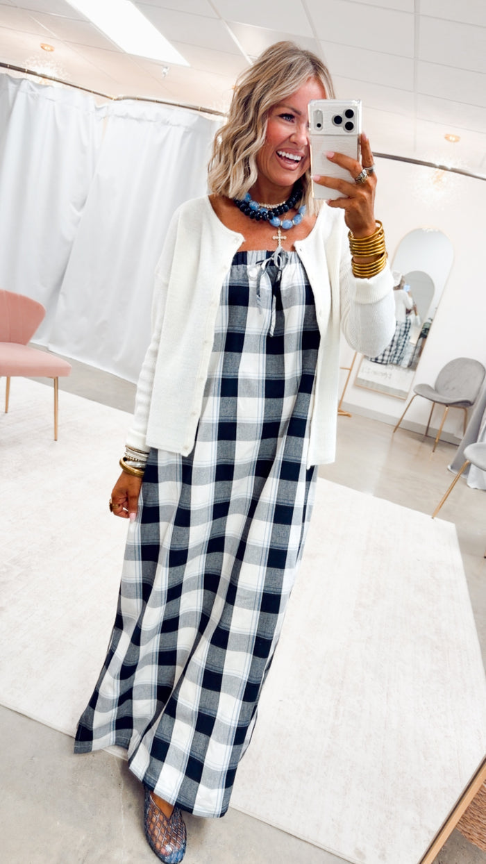The Plaid Darling Dress-Navy