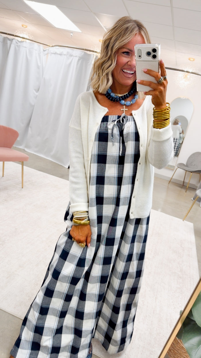 The Plaid Darling Dress-Navy