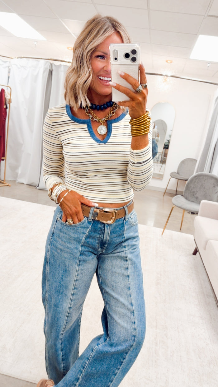 The Pretty in Stripes Top-Cream