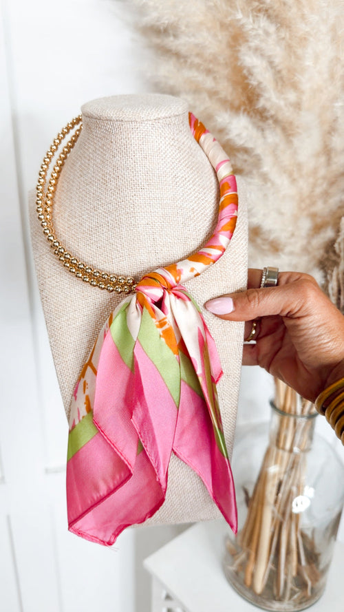 The Riviera Scarf Necklace-Fuchsia/Gold