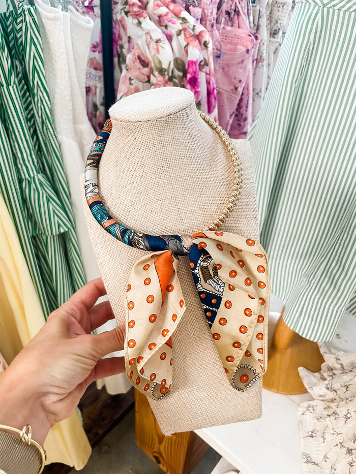 The Riviera Scarf Necklace-Navy/Orange