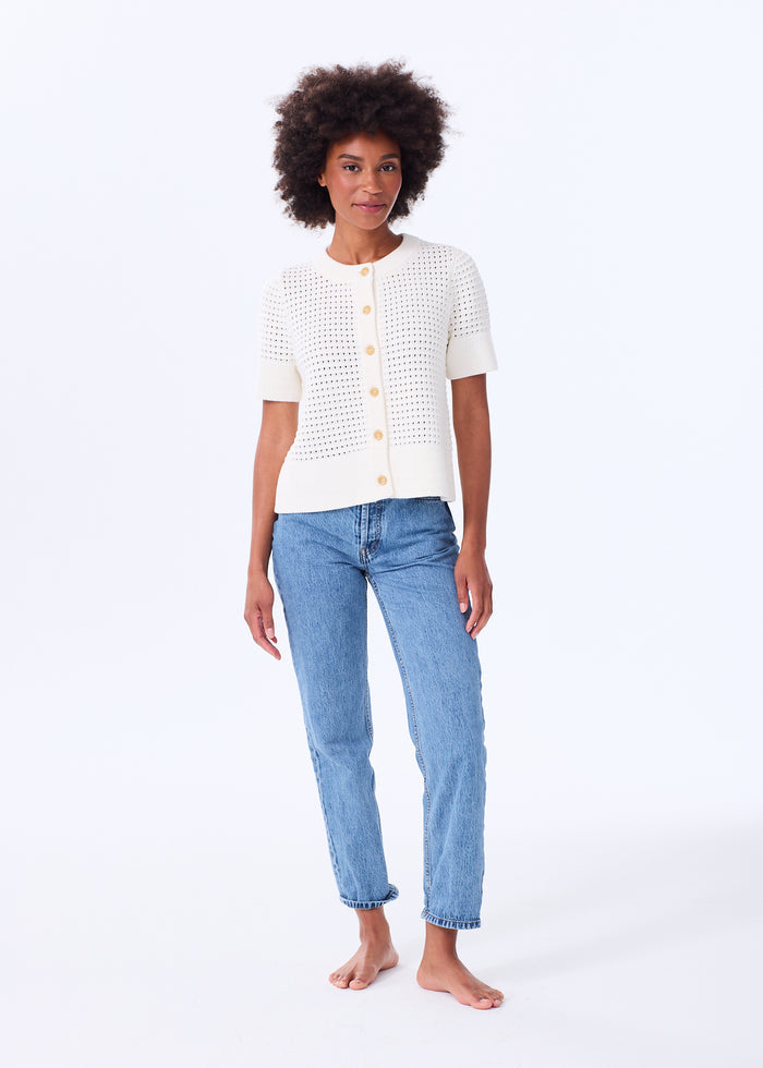 The Short Sleeve Cotton Crochet Cardigan