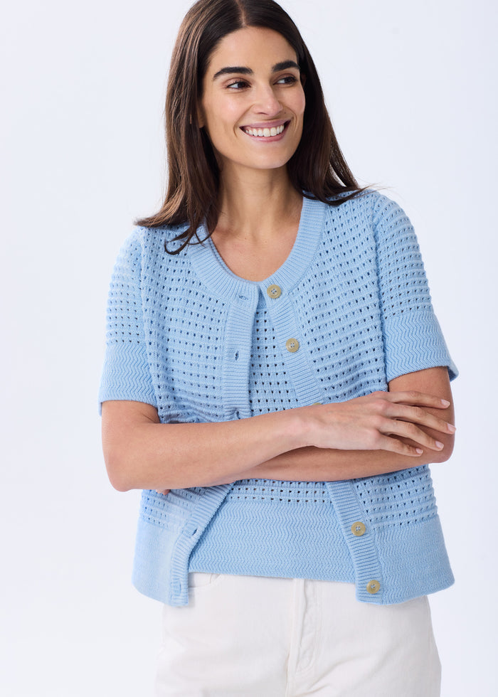 The Short Sleeve Cotton Crochet Cardigan