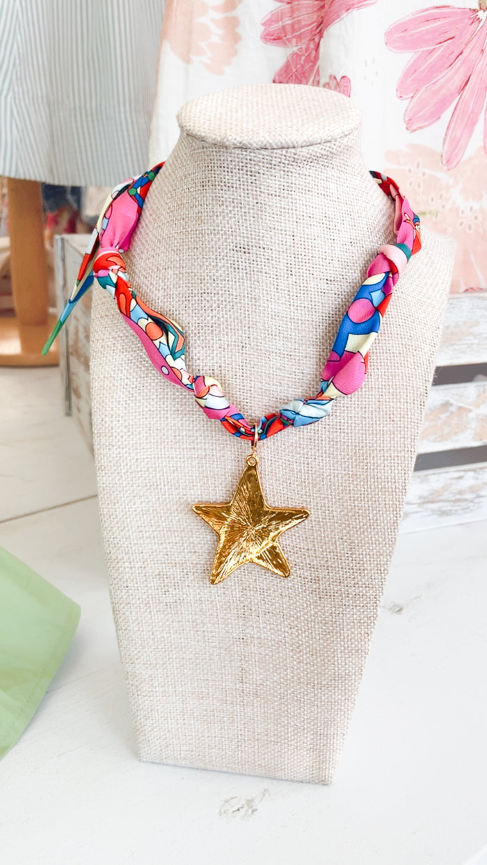 The Starlight Scarf Necklace with Big Gold Star Pendant