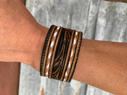 The Vera Hand Tooled leather Cuff Bracelet with Buckstitching