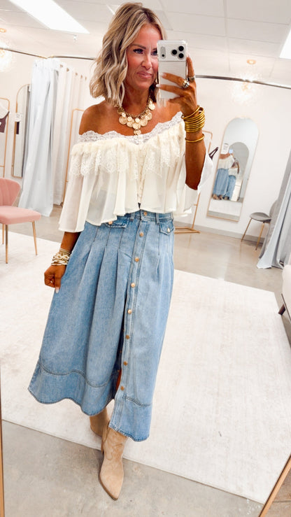 The Western Way Denim Maxi Skirt-Cloud Wash