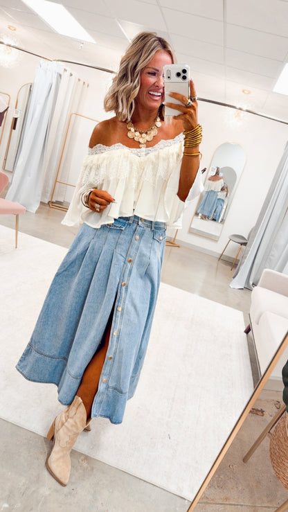 The Western Way Denim Maxi Skirt-Cloud Wash