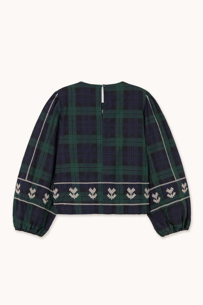 Tiny Big Sister Embroidered Check Puff Sleeves Blouse AW26-754 Shop Tiny Big Sister at Dotique