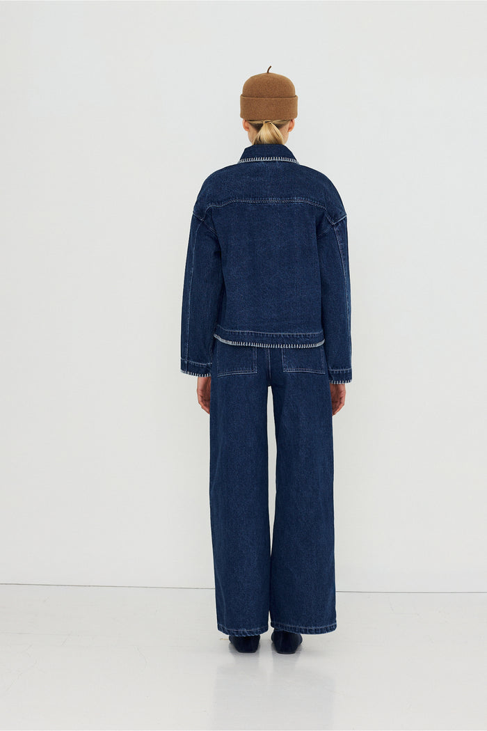 Tiny Big Sister Embroidered Horses Denim Jacket AW26-788 back view Shop Tiny Big Sister at Dotique