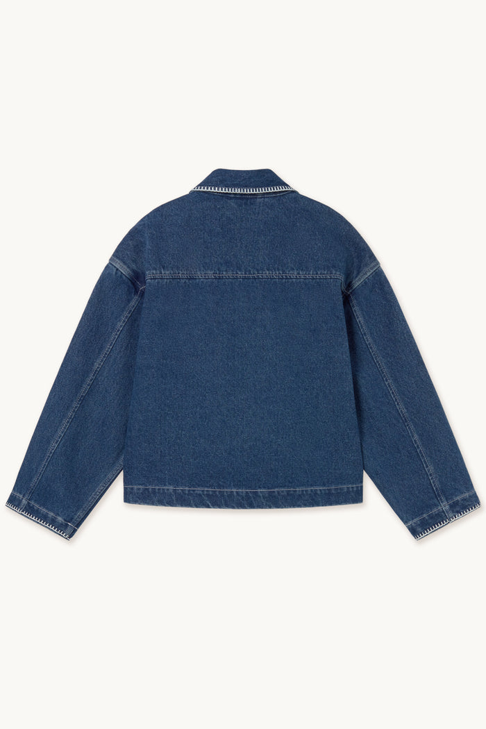 Tiny Big Sister Embroidered Horses Denim Jacket AW26-788 back view Shop Tiny Big Sister at Dotique