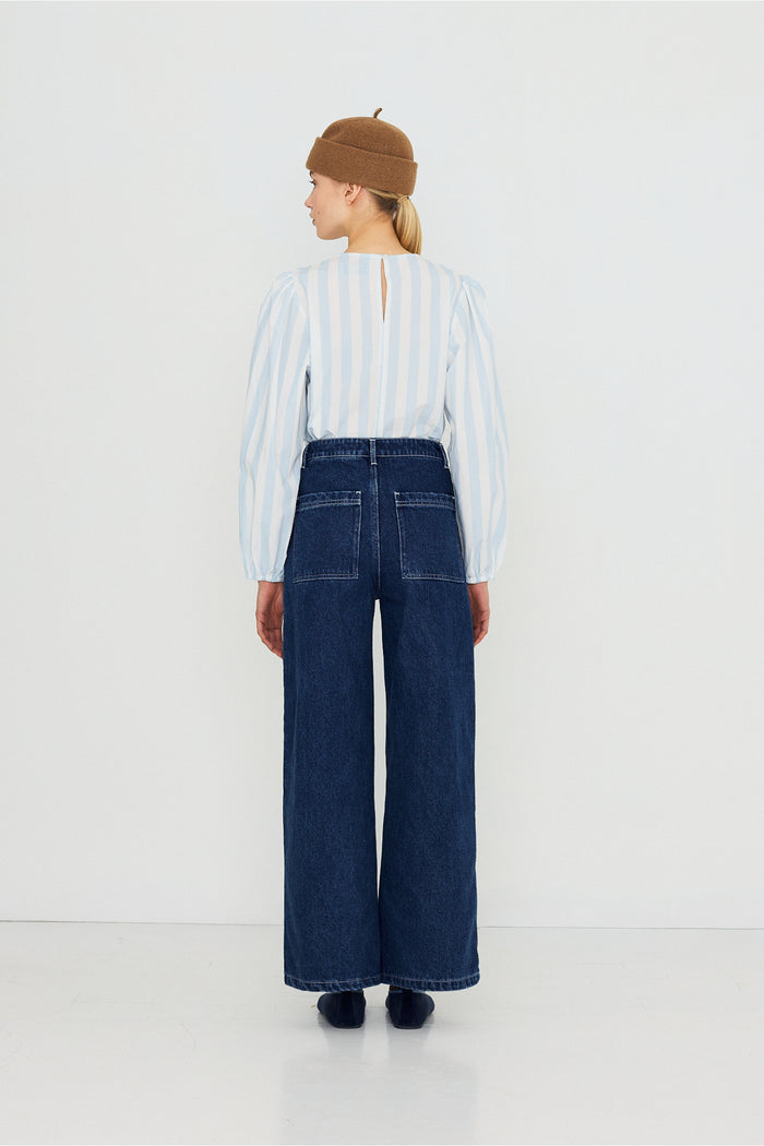 Tiny Big Sister Embroidered Horses Denim Trousers AW26-789 back view Shop Tiny Big Sister at Dotique