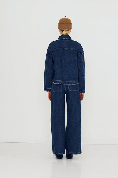 Tiny Big Sister Embroidered Horses Denim Trousers AW26-789 back view Shop Tiny Big Sister at Dotique
