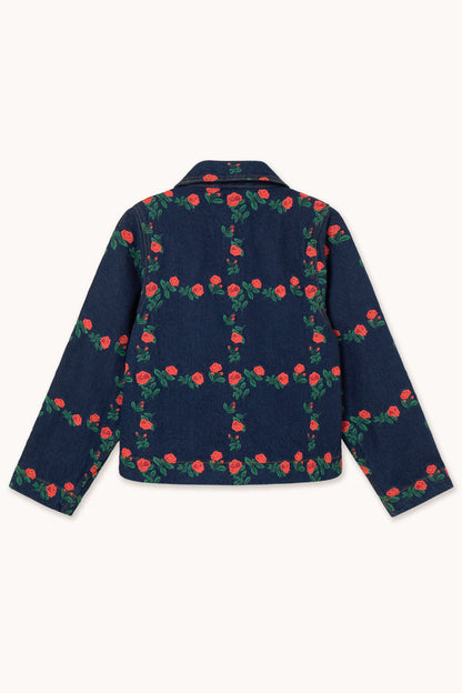 Tiny Big Sister Roses Grid Embroidery Denim Jacket AW26-795 rear view Shop Tiny Big Sister at Dotique