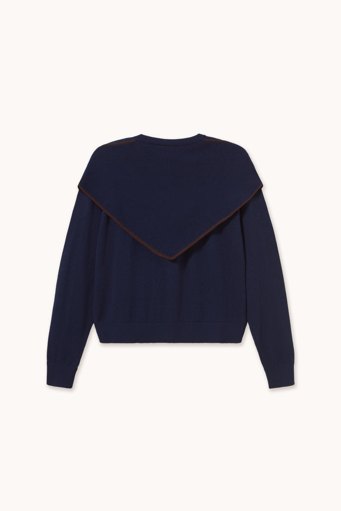 Tiny Big Sister Scarf Neck Lara Cardigan - Navy AW26-668 front view Shop Tiny Big Sister at Dotique