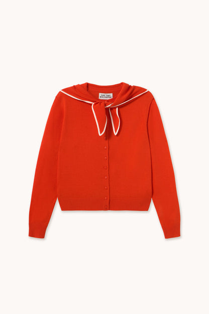 Tiny Big Sister Scarf Neck Lara Cardigan - Red AW26-668 front view Shop Tiny Big Sister at Dotique