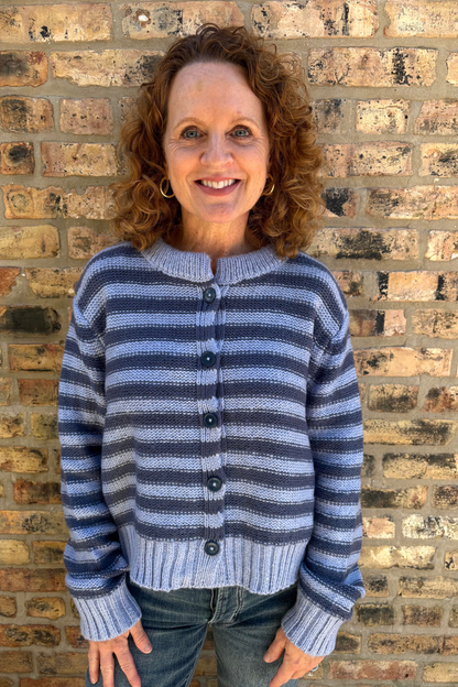Tommy Striped Cardi, Arctic Blue/Indigo