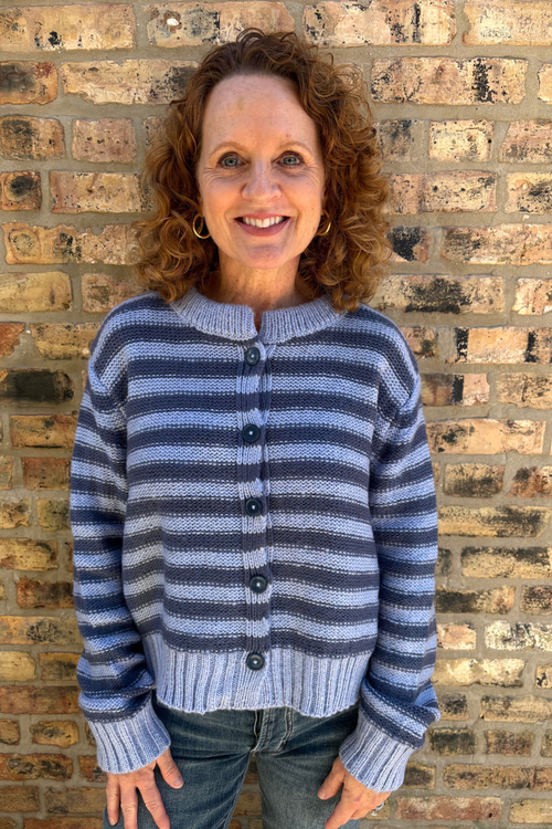 Tommy Striped Cardi, Arctic Blue/Indigo