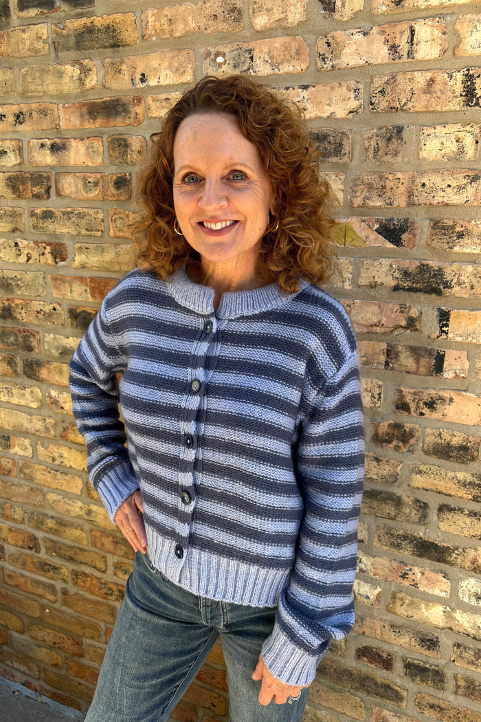 Tommy Striped Cardi, Arctic Blue/Indigo