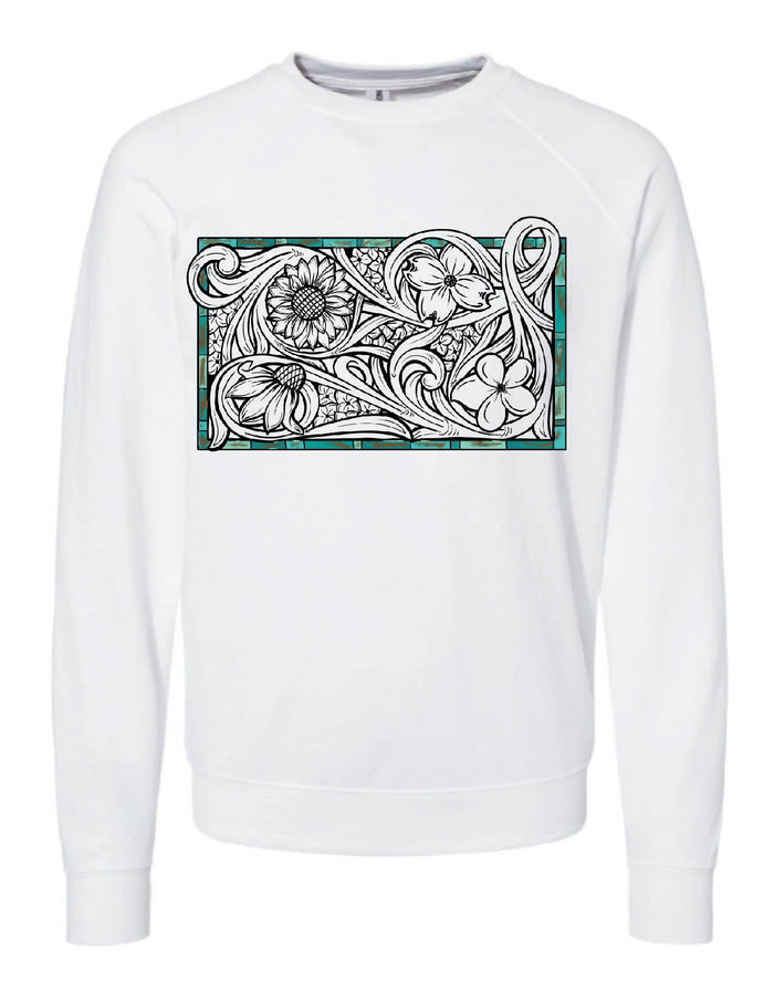 White / Black Floral Turquoise / Small