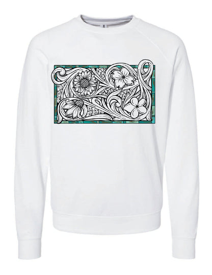 White / Black Floral Turquoise / Small