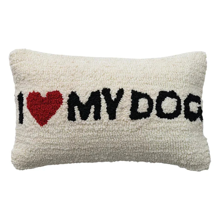 Tufted Lumbar Pillow "I ♥ My Dog", Natural, Black & Red