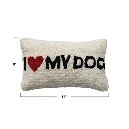 Tufted Lumbar Pillow "I ♥ My Dog", Natural, Black & Red