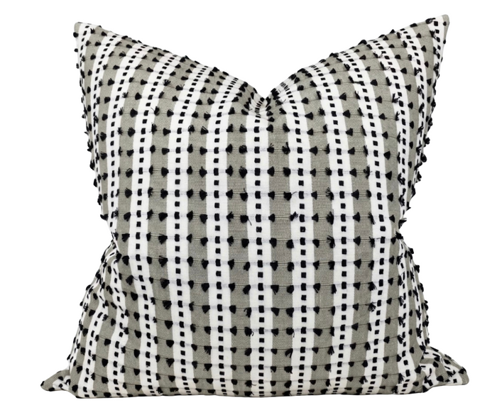 Tulum Striped Embroidered Pillow Cover in Black