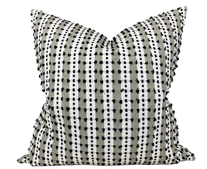 Tulum Striped Embroidered Pillow Cover in Black